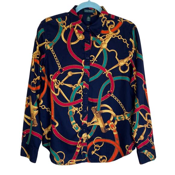 Lauren by Ralph Lauren Tops - L-Ralph Lauren Sz L Signature Equestrian Print Long Sleeve Button Down Shirt